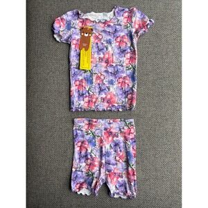 Vaenait Baby Kids Floral Pajama Set Purple Pink Lettuce Trim 2pc Snug Fit 3T NEW
